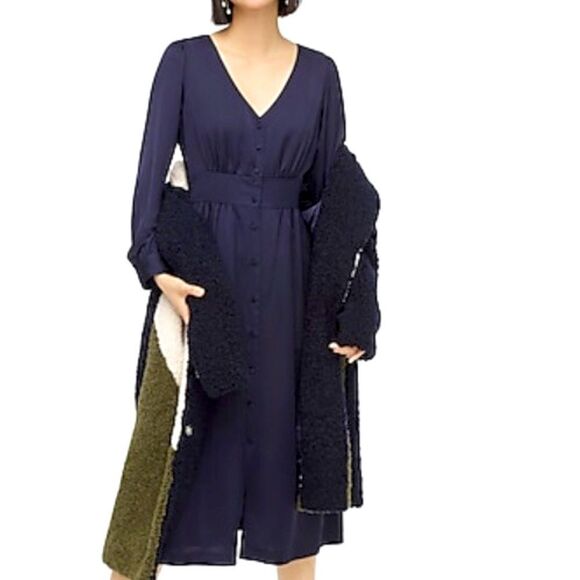 J.Crew Button-front A-line Navy Blue MIDI Dress - Picture 2 of 7